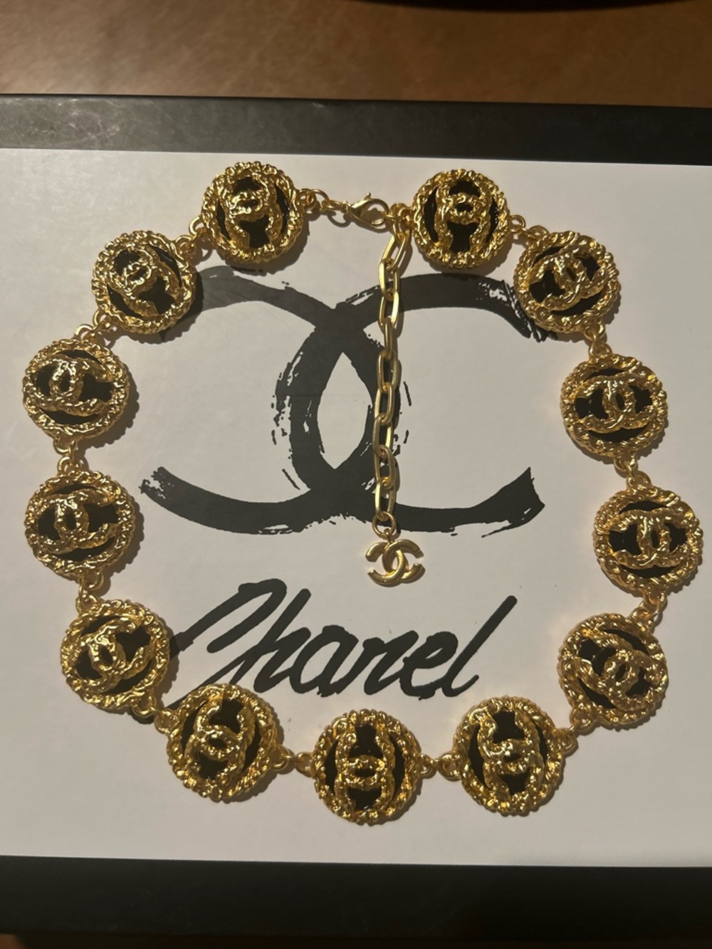 CHANEL VIP Gold Medallion Link Necklace